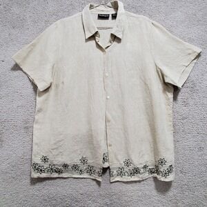 Style & Co. Top Women's 18 Beige Linen Embroidered Floral Normcore Cottage  Mom
